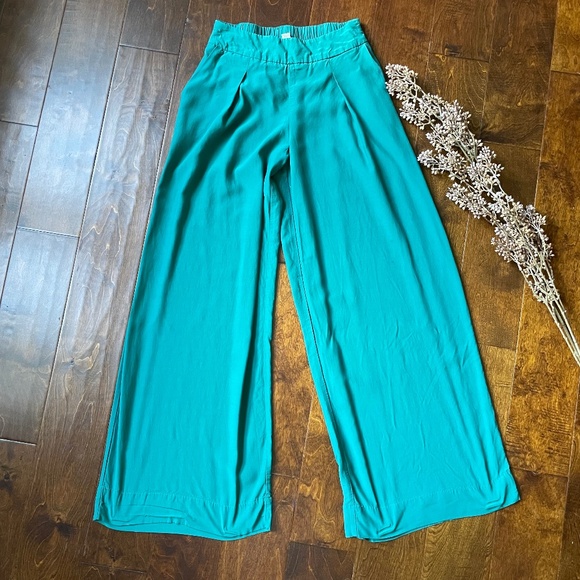 High waisted flat front wide leg Kelly emerald green dress pants - Picture 4 of 14